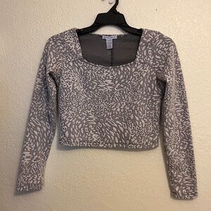 Connection 18 Crop Top Women's Gray White Square Neck Long Sleeve - Size L